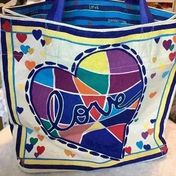Giant Brighton Tote Shopper’s Canvas Bag Love Themed Hearts Gift New NWT - Picture 2 of 15
